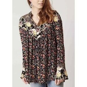 Free People Women's M Wildflower Fields Floral Boho Long Sleeve Tunic Top